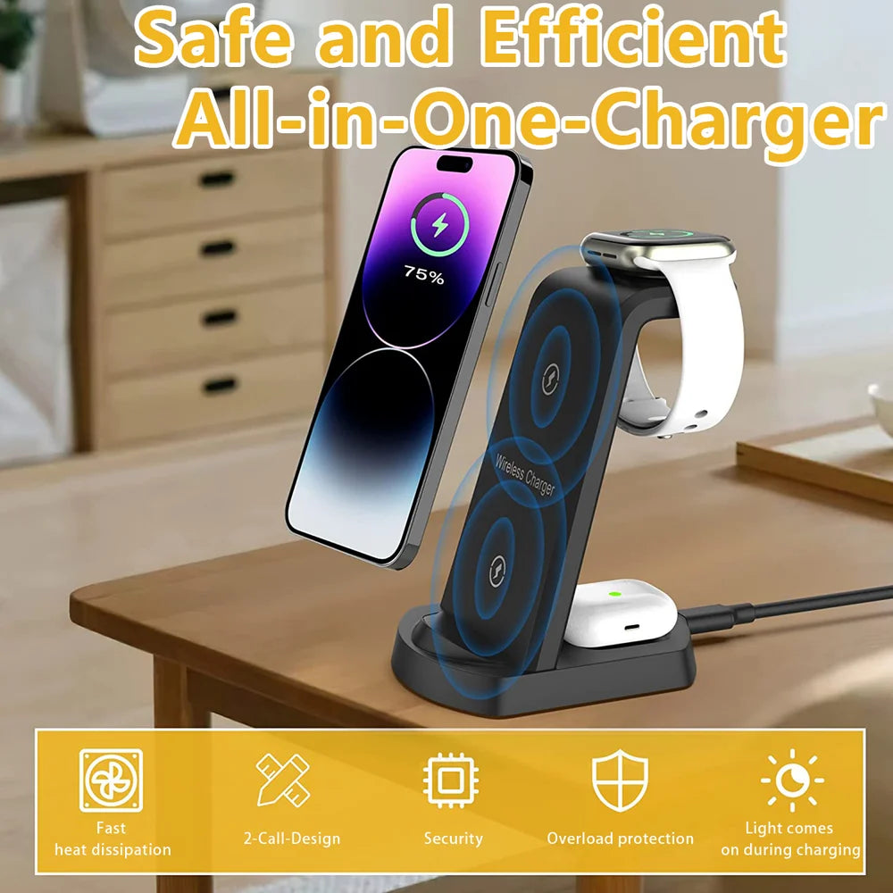 3 in 1 Charging Station for Iphone, Wireless Charger for Iphone 14 13 12 11 X Pro Max & Apple Watch - Charging Stand Dock for Airpods