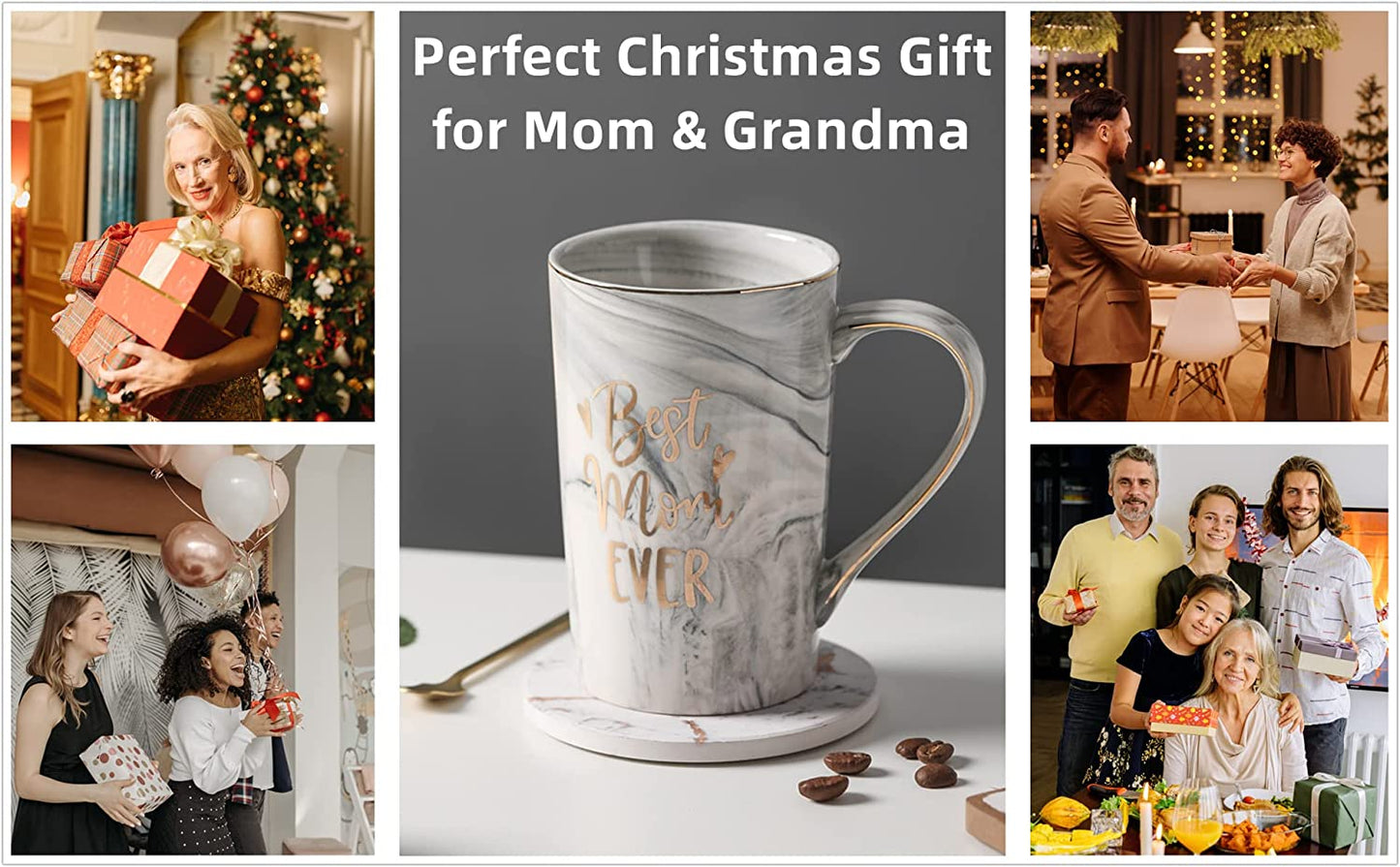 Gifts for Mom Birthday Gifts for Mom Mothers Day Gifts for Mom New Mom Gift for Women Best Mom Ever Christmas Gifts for First Moms 14 OZ Ceramic Coffee Mug Gift Set for Mom (Gray)