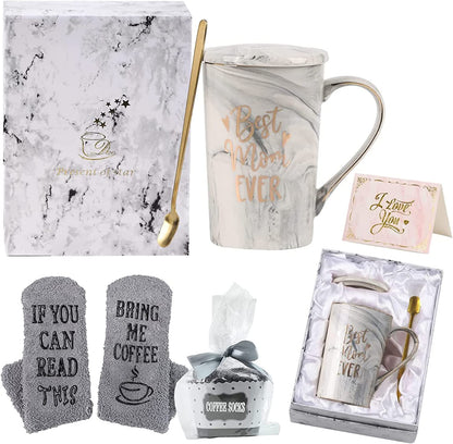 Gifts for Mom Birthday Gifts for Mom Mothers Day Gifts for Mom New Mom Gift for Women Best Mom Ever Christmas Gifts for First Moms 14 OZ Ceramic Coffee Mug Gift Set for Mom (Gray)