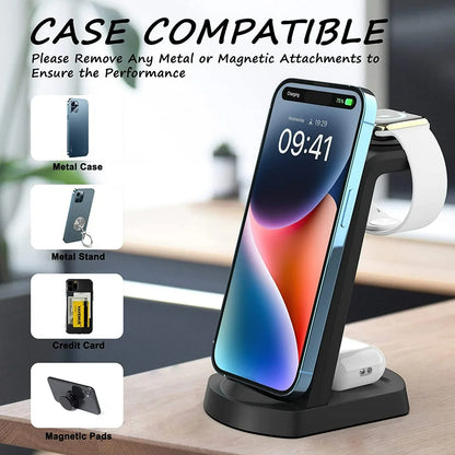 3 in 1 Charging Station for Iphone, Wireless Charger for Iphone 14 13 12 11 X Pro Max & Apple Watch - Charging Stand Dock for Airpods